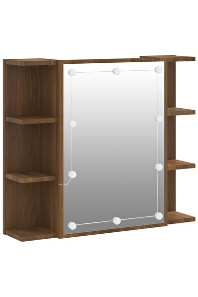 vidaxl Mirror cabinet with LED, brown oak, 70x16.5x60 cm