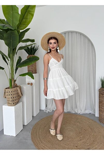 Caddebostan Moda Strappy Lace Detailed Layered Mini Summer Dress