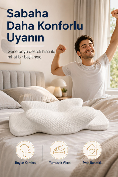 EpiRelax Sırtüstü Uyku İçin Ergonomik Visco Yastık Baş ve Boyun Destekli
