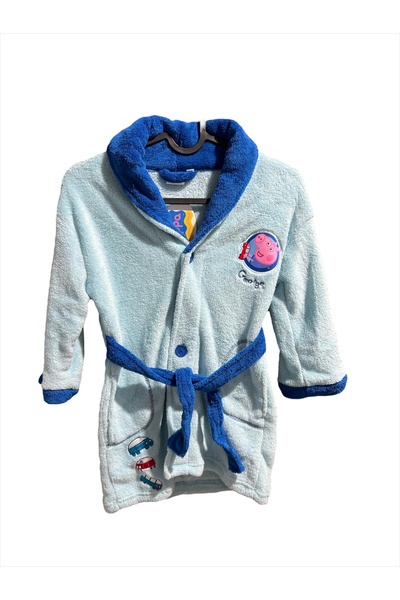 Peppa Pig Cocolino bathrobe, button and cord closure, George Light Blue