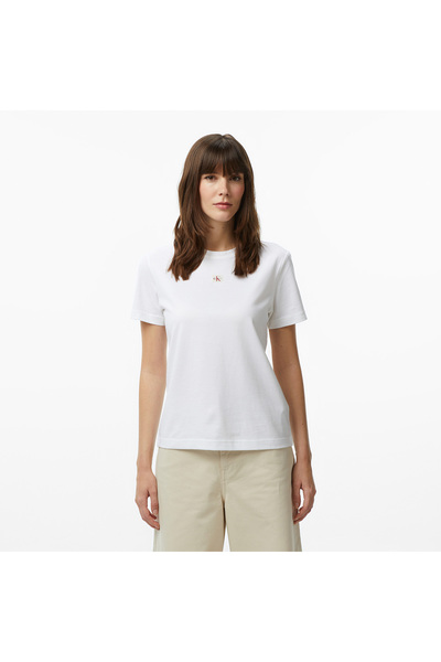 Calvin Klein Woven Label Classic Fit Kadın Beyaz T-Shirt
