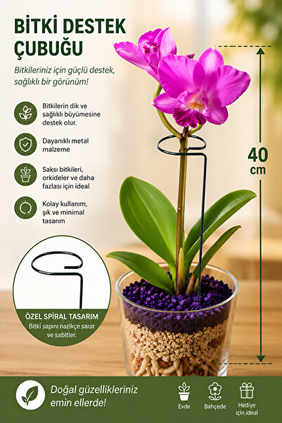 Binbirreyon Bitki Destek Çubuğu 40cm Çelik Burgulu Çiçek Çubuğu Koyu Yeşil AH504