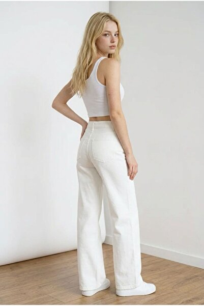 tof jean Pantaloni de damă Ada, albi, casual, din denim, Lycra Palazzo New-10
