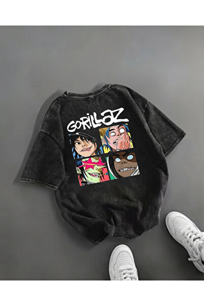Touz Moda Gorillaz cu imprimeu Vintage lavabil unisex supradimensionat tricou