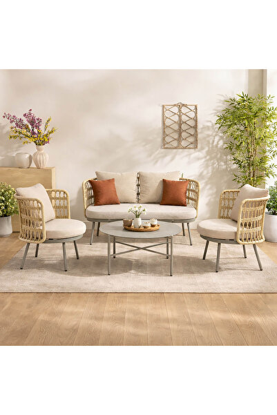 Home Box Vera Attica 4-Seater Outdoor Sofa Set with Coffee Table and Cushions