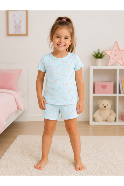 LC Waikiki Set de pijamale pentru fetițe LCW Kids, turcoaz, cu decolteu rotun...