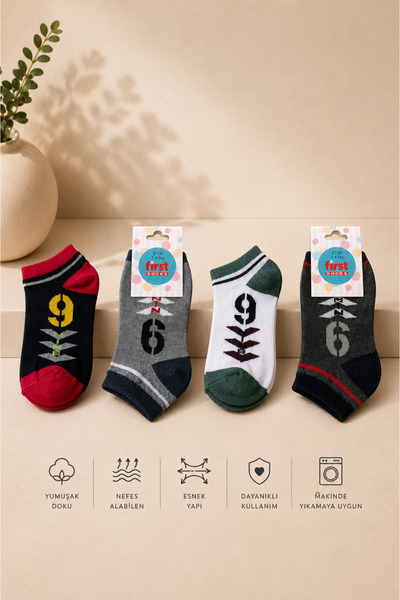 First Socks 12'li Çocuk Çorabı (9 Numara Desenli)