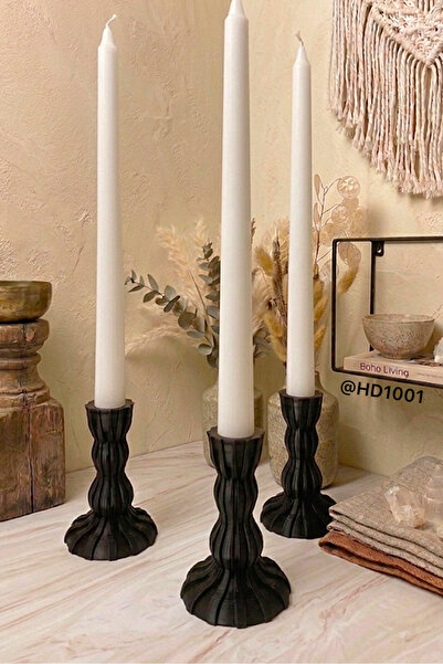 HD1001 3lü Şamdan Mumluk Seti Vintage Dekoratif Mum Tutacağı Ev Dekoru 10cm