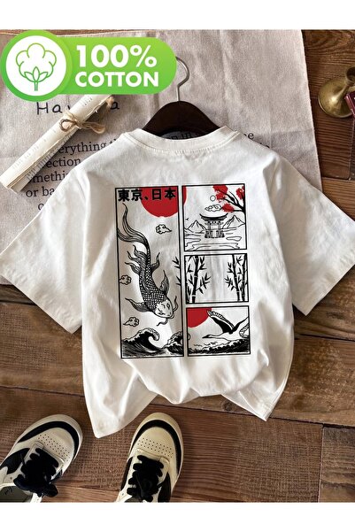 PAVRO Unisex Άνετο T-shirt με μικτό σχέδιο και στάμπα