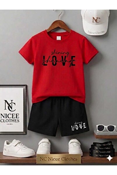 NC Nicee Clothes LETNJA DEČJA MAJICA I KRATKE HLAČE UNISEKS (CRNI OTISAK LJUB...