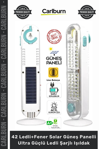 Carlburn #ŞarjlıIşıldak Masa Lambası V005 42 Ledli+Fener Solar Güneş Panelli ...
