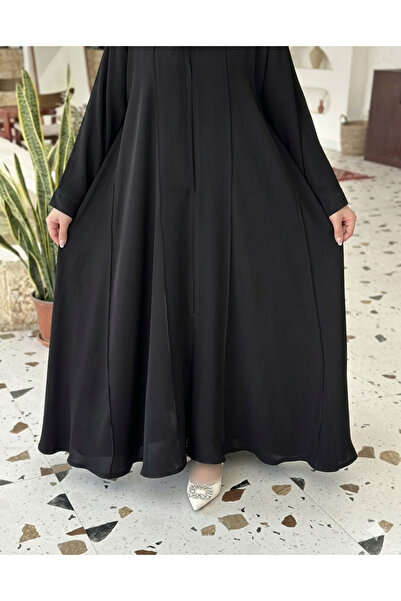 WAHAJ DRESSES Plain Black Silk Robe