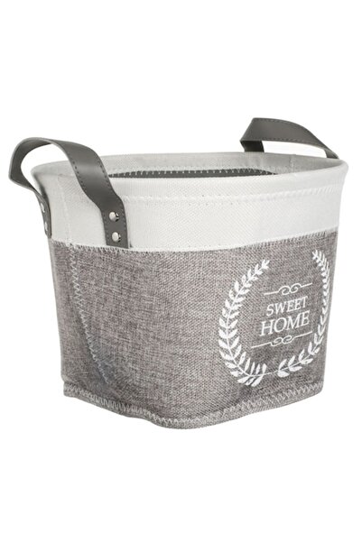 OEM Grey Beige Textile Storage Basket with Handles "Sweet Home" Ø30x20cm