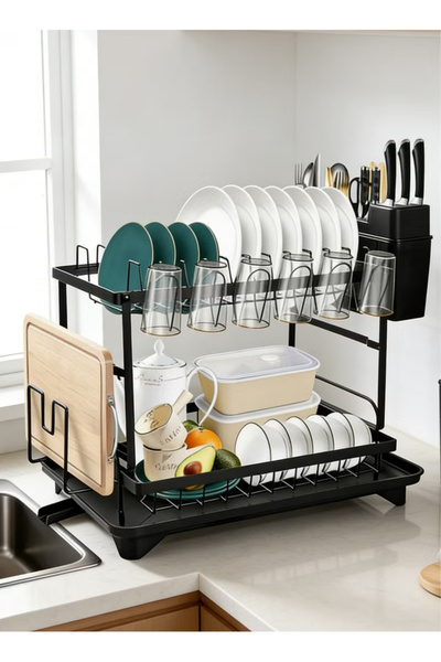 Yoawllty Dish Drying Rack with Drip Tray & Swivel Drainage Spout, Utensil Hol...