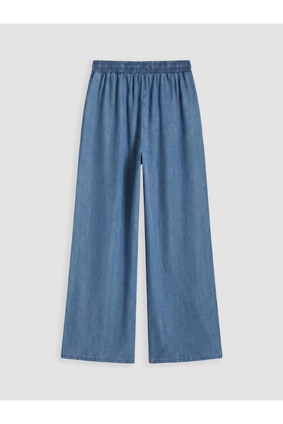 LC Waikiki İndigo Beli Lastikli Wideleg Fit Kadın Jean Pantolon