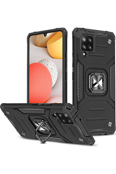 WOZINSKY Ring Armor Kickstand Back Cover Plastic Black (Galaxy A42)