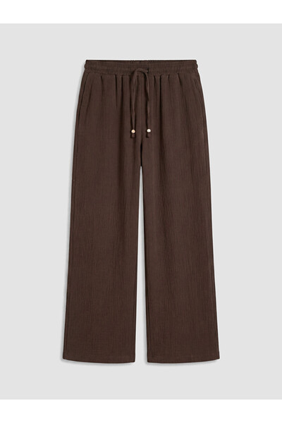 LC Waikiki Brown Elastic Waist Muslin Women's Trousers