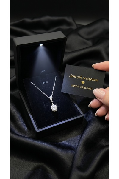 Livora Jewelry Işıklı Hediye Kutulu Orijinal 925 Ayar Gümüş Oval Taşlı Özel T...