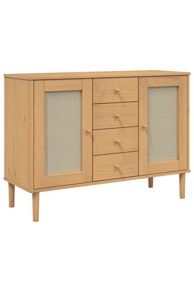 vidaxl Servantă SENJA, aspect ratan maro, 112x40x80 cm, lemn masiv pin