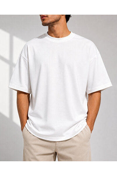 NMA ALMUTAMIZA Men's Oversized 100% Cotton Basic Crew Neck T-Shirt Relaxed Fi...