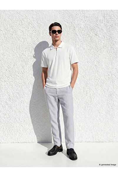 LC Waikiki Blue Regular Fit Linen Blend Men's Chino Trousers