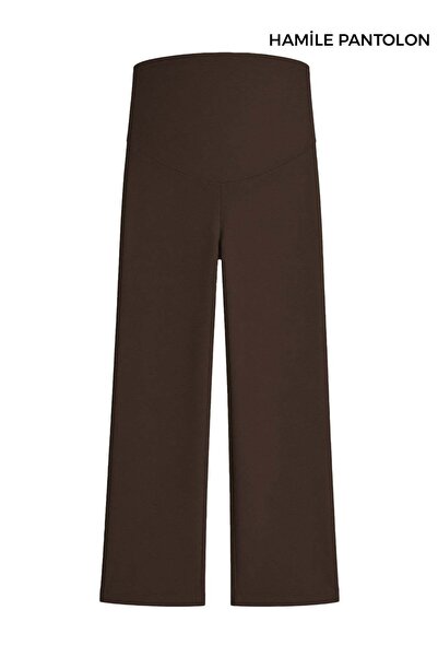 Cottonhill Premium - Sway kolekcija | Smeđe modalne hlače za trudnice sa viso...