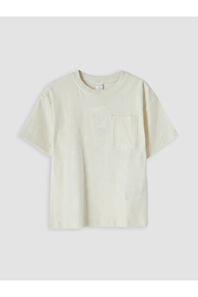 LC Waikiki Beige Crew Neck Striped Boy's T-Shirt
