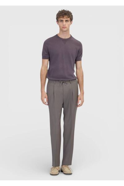 Ramsey Mink Plain Woven Jogging Fit Casual Wool Blend Trousers
