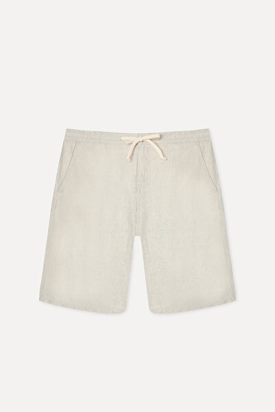 Mudo Men's Stone Color Straight Fit Linen Shorts