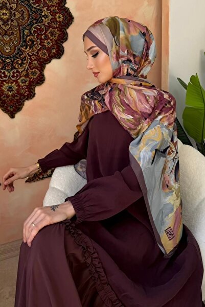 İmajButik Plum Gray Patterned Soft Shawl