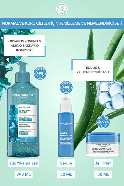 Yves Rocher Normal ve Kuru Ciltler İçin Temizleme ve Nemlendirici Seti-Temizleme Jeli 390ml&Serum 50ml&Krem 50ml