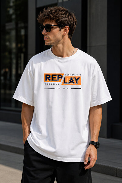 ArtYus Replay Text Printed Unisex Oversize T-Shirt – Cotton Crew Neck Casual ...