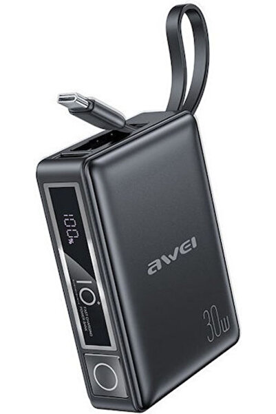 AWEI P87K Power Bank 10000mAh 30W με θύρα USB-A και θύρα USB-C Μαύρο