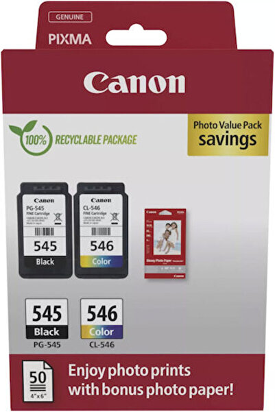 Canon Pg-545 Cl-546 Πακέτο Αξίας Πρωτότυπων Φωτογραφιών με 1 Μελάνι InkJet Μα...