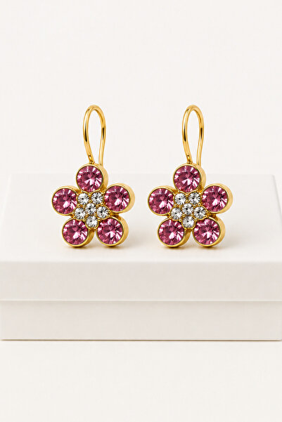 MakeWell Colorful Zircon Stone Lotus Flower Earrings |   Gold Color Flower Fi...