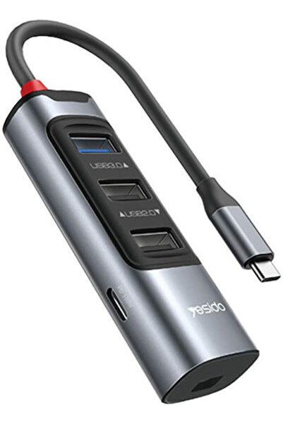 Yesido HB24 Διανομέας 4 θυρών με σύνδεση USB-C Γκρι