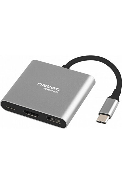 Natec Φάουλερ Μίνι Σταθμός Σύνδεσης USB-C με HDMI 4K PD Ασημί