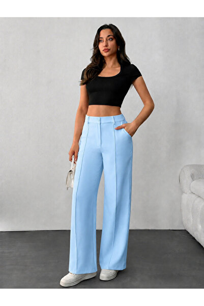 Hazel Women's Baby Blue High Waist Palazzo Trousers