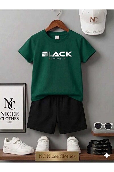 NC Nicee Clothes LETNJA DEČJA MAJICA I KRATKE HLAČE UNISEKS (BELI CRNI TISK)