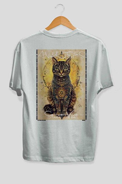 Ankhises 97 Cats for the Sake of Cats Printed White Oversize T-Shirt 100% Cot...