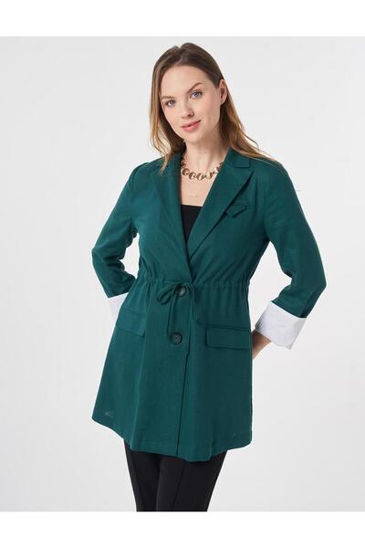 Kayra Bel Büzgülü Blazer Ceket Çam Yeşili