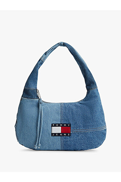 Tommy Hilfiger kadın tjw denim patchwork omuz çantası