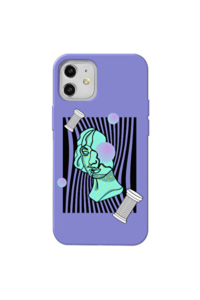 Other Apple iPhone 12 Columns Purple Colored Silicone TPU Θήκη