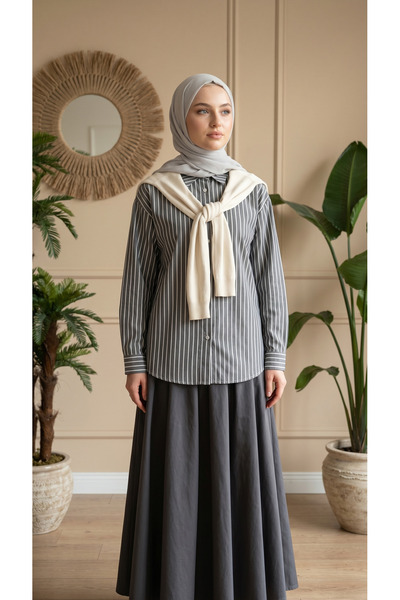 3B Stil Knitwear Shoulder Scarf Striped Shirt