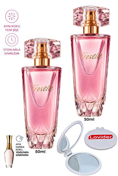 AVON Treselle Kadın Parfüm EDP 50ml ( Yeni Şişe ) x 2 Adet + Lovider Cep Aynası