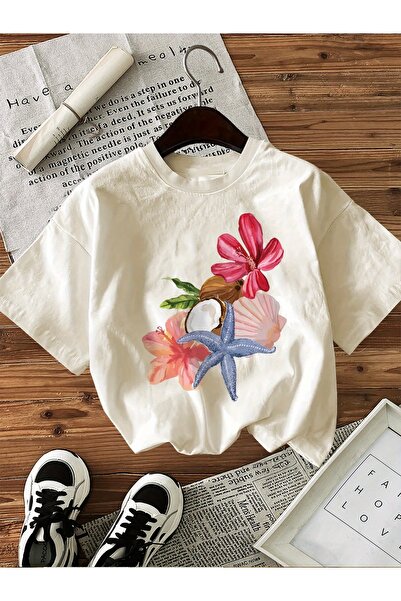 PAVRO Unisex Άνετο T-shirt με μικτό σχέδιο και στάμπα