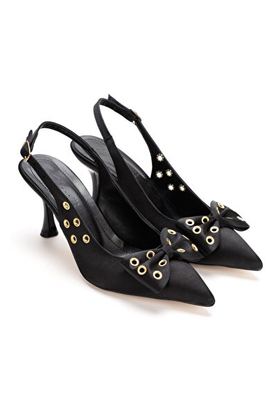 Satenora Elira Satin Bow Open Back Heeled Shoes