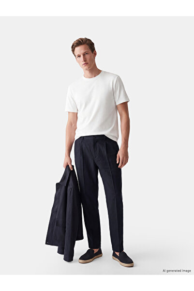 LC Waikiki Nevavm Regular Fit 100% Linen Men's Pleated Trousers with a Differ...