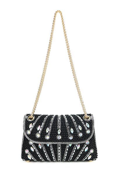 OEM Black evening clutch bag with pearls and crystals