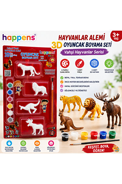HAPPENS Aslan Kaplan 3D oyuncak boyama seti eğitici boya seti oyuncak yıkanab...